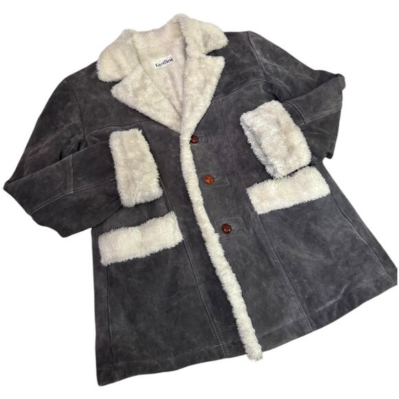 Vintage Sheepskin Shearling Coat in Gray and cream 3 button closing Kentfield XL - Picture 14 of 17